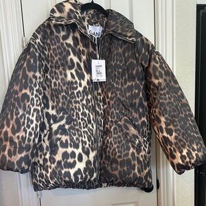 Ganni S/M Leopard Print Puffer Jacket in Brown & Black
